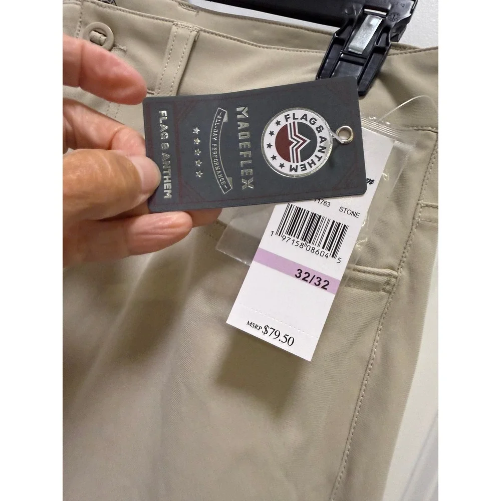Flag & Anthem MadeFlex Performance Pants Mens 32/32 Stone Straight Leg Chino NEW